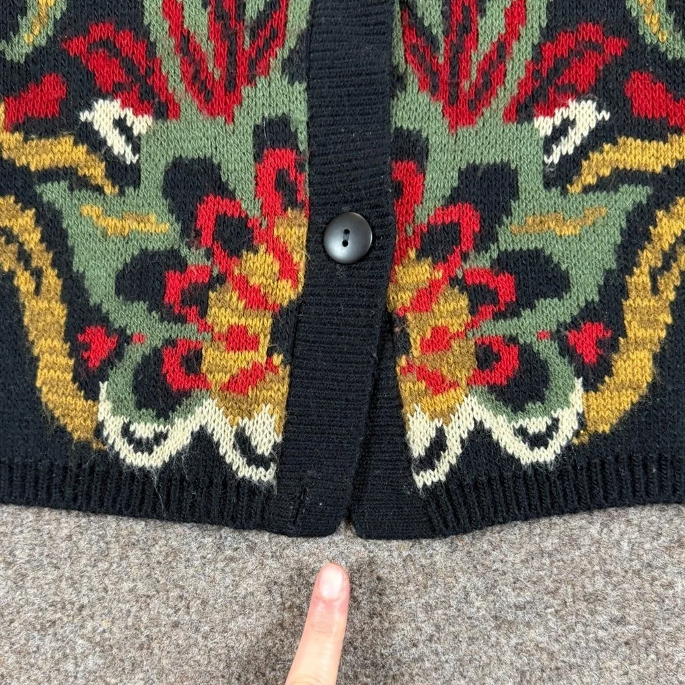 Vintage 90s Black Cardigan Sweater Women’s S Colorful Paisley Pattern Grannycore
